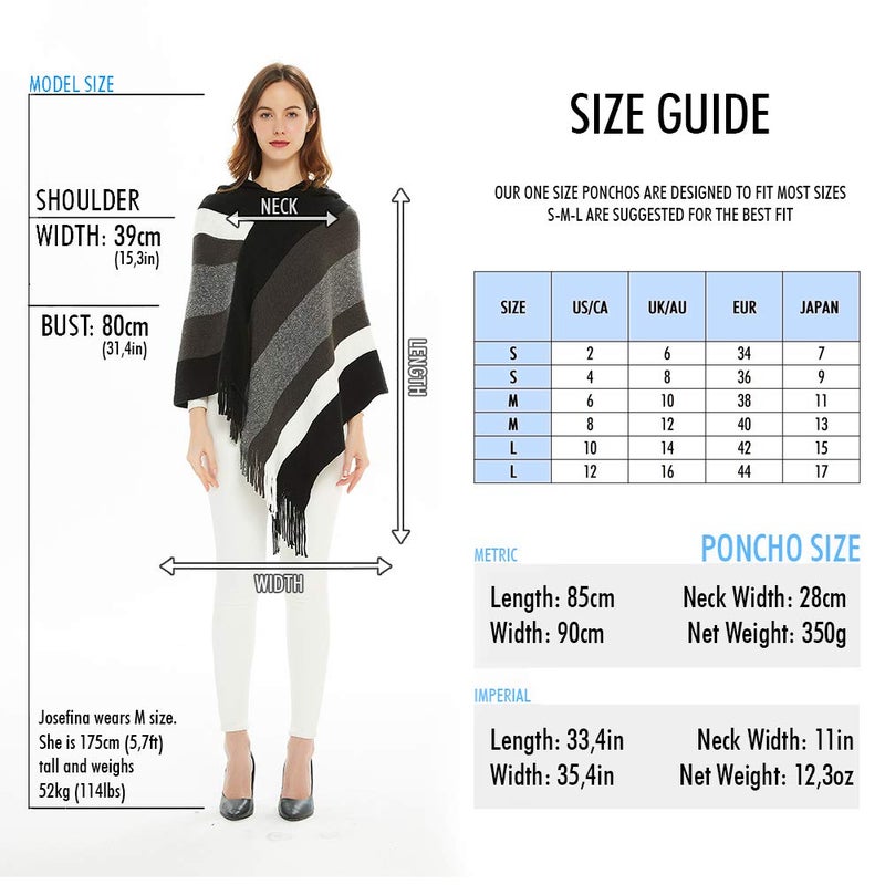Ferand Women's Striped Poncho Sweater Cozy Knit Fringe Shawl Wraps with Hood for Fall Winter - Image 5